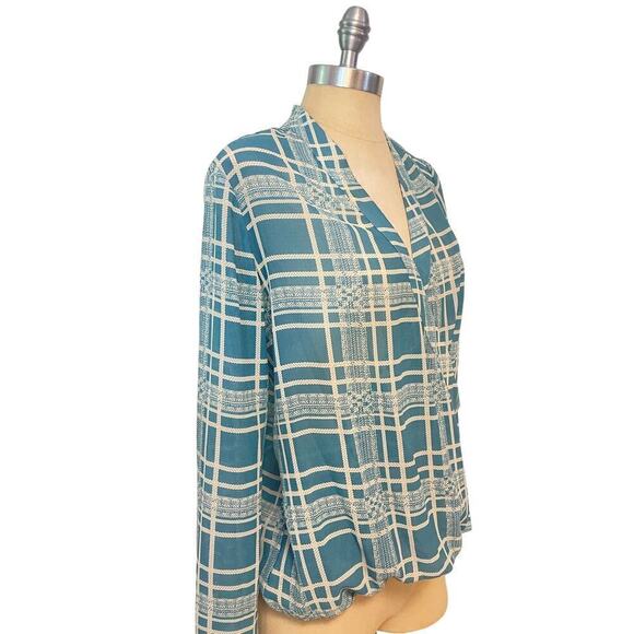 CAbi windowpane plaid faux wrap long sleeve blouse Small #3068 - Picture 3 of 6